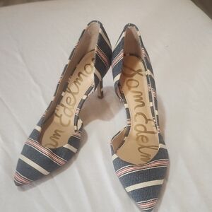 Sam Edelman Women's Navy and White Striped Heels